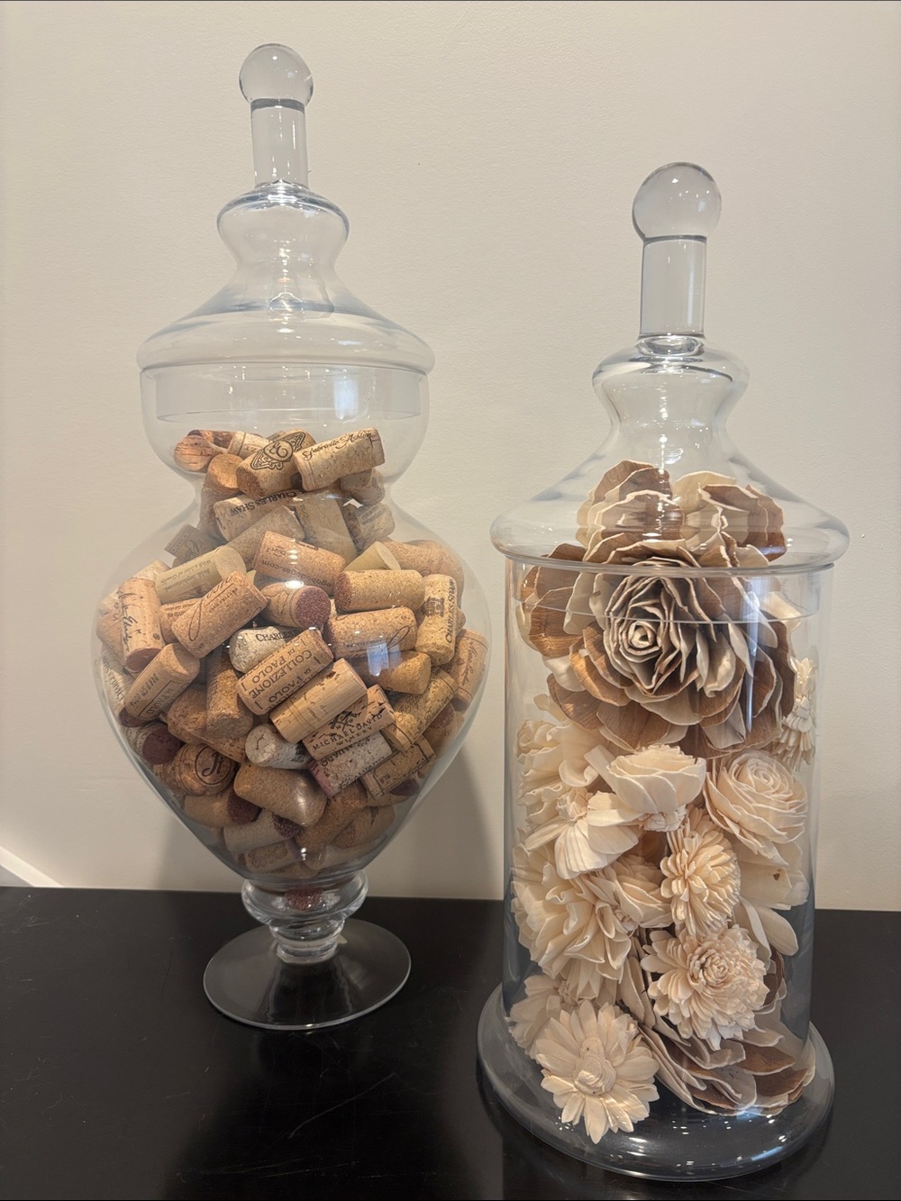 Glass Apothecary Jars with Natural Corks & Wood Flowers